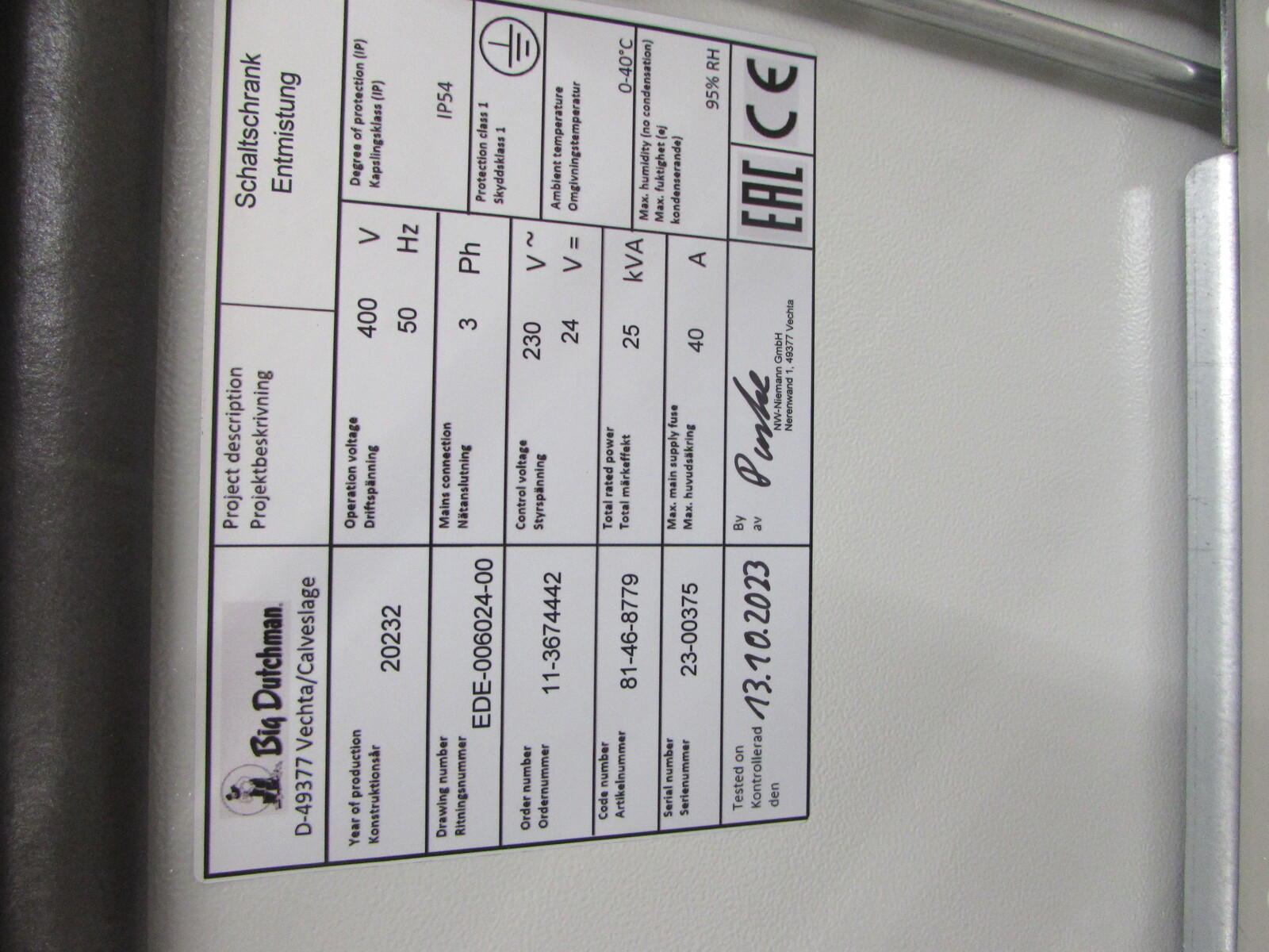 Control cabinet Cedergren manure removal